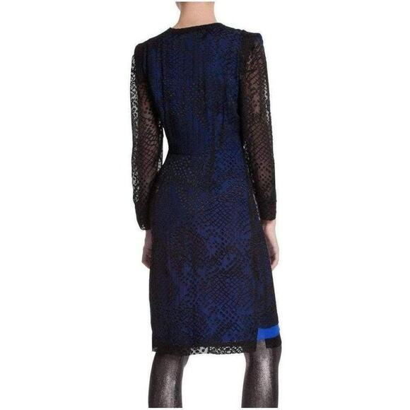 BCBGMAXAZRIA Blue Runway Long Sleeve Tired Silk Skirt Dress 4‎ - Picture 2 of 9